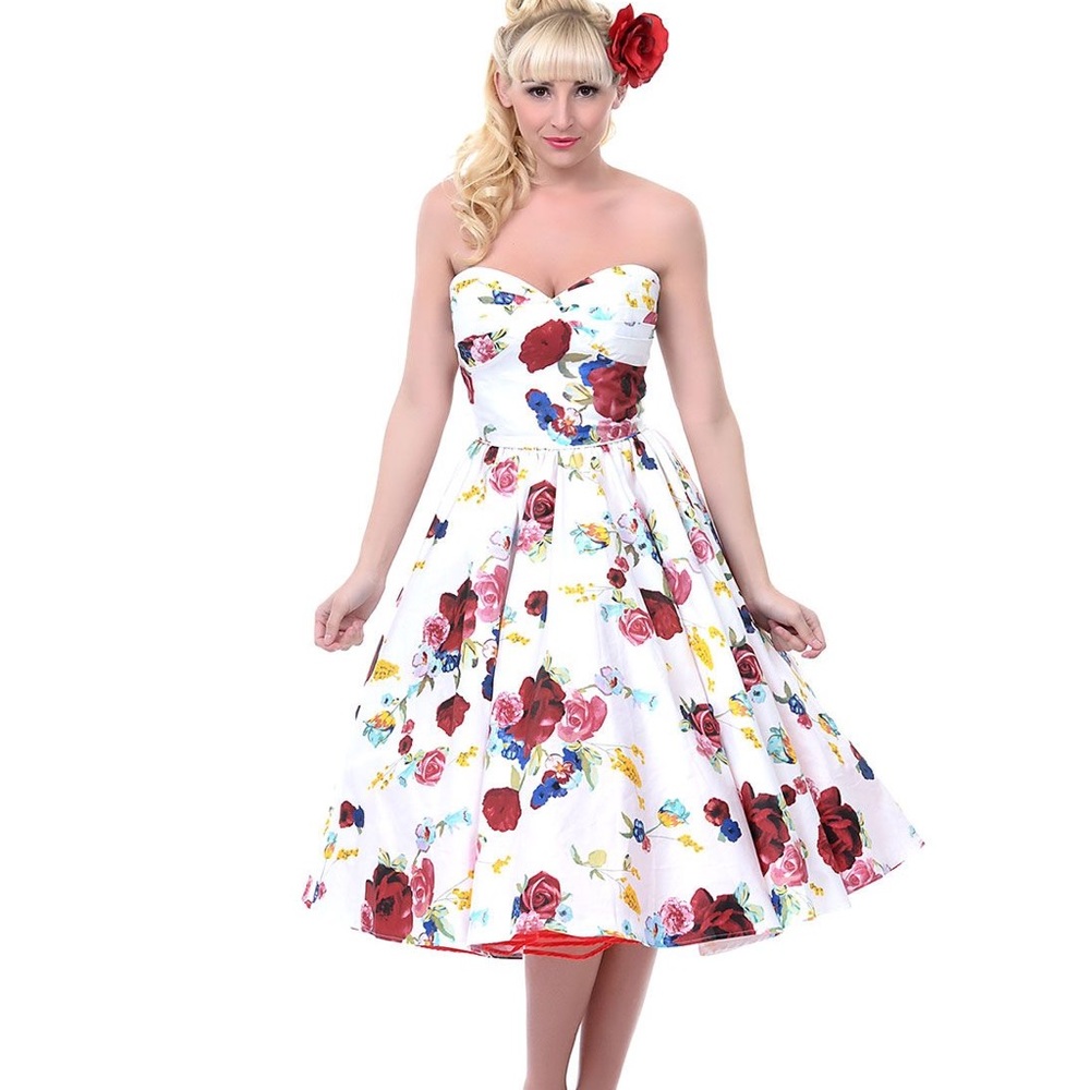 Unique Vintage Strapless Floral Dress